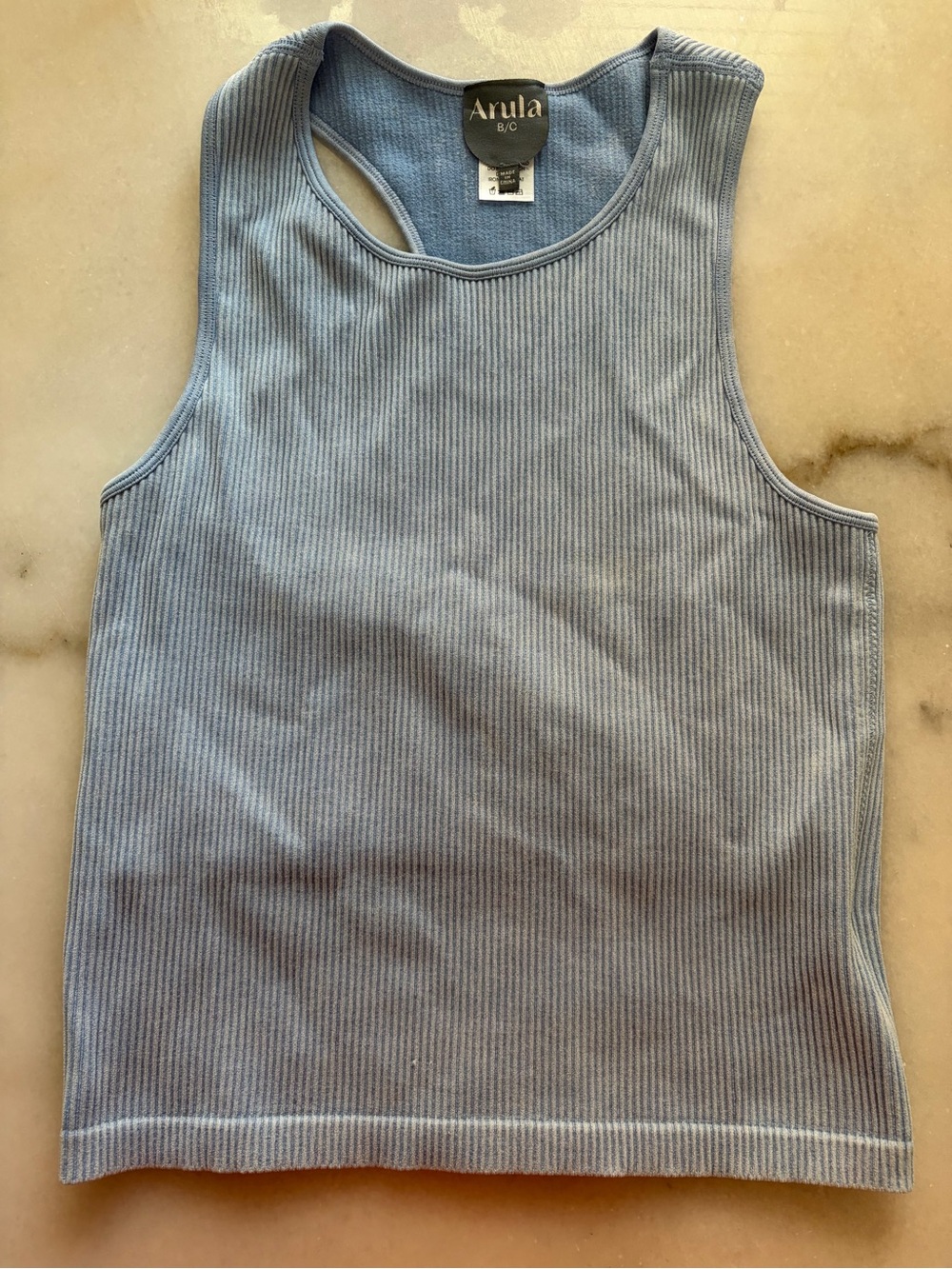 ARULA Ribbed Scoop Neck Tank in Dusty Blue